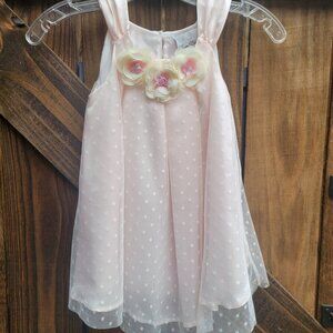 RARE EDITIONS PINK DRESS WITH POLKA DOT TULLE OVERLAY AND ROSETT TODDLER SIZE 5T